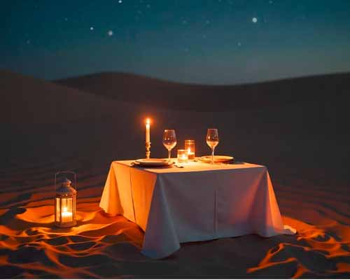 Candle Light Dinner on Dunes with Jeep Safari, Bonfire, Folk Dance & Music